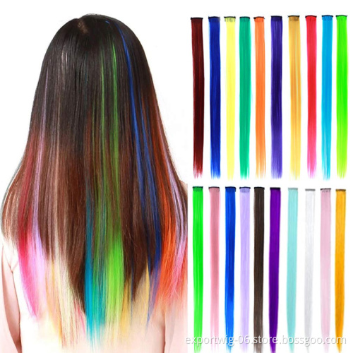 Party Highlights Clip in Colored Hair Extensions Colorful Hair Extensions 20 inches Straight Synthetic Hairpieces For party